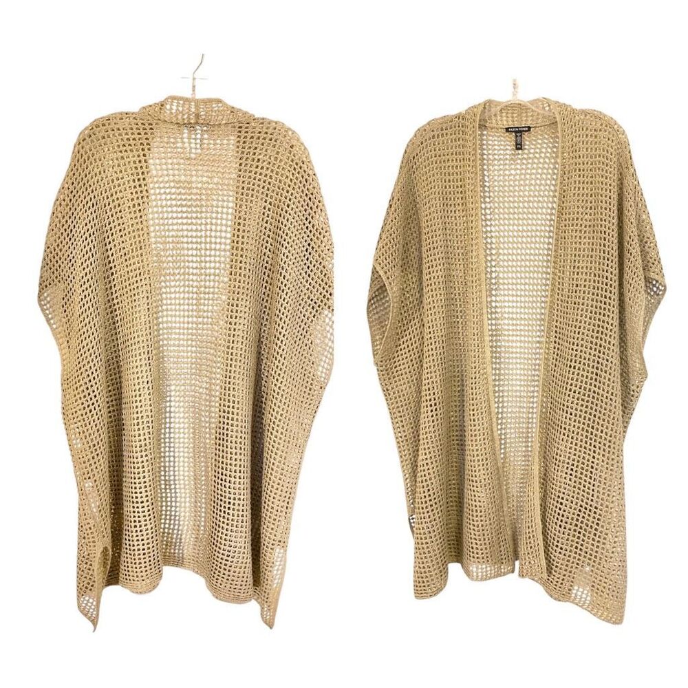 Eileen Fisher Open Stitch Longline Organic Linen Cardigan Sz XL